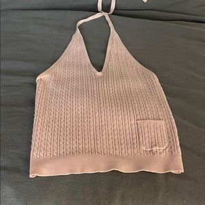 Baby pink cable knit Ralph Lauren halter top